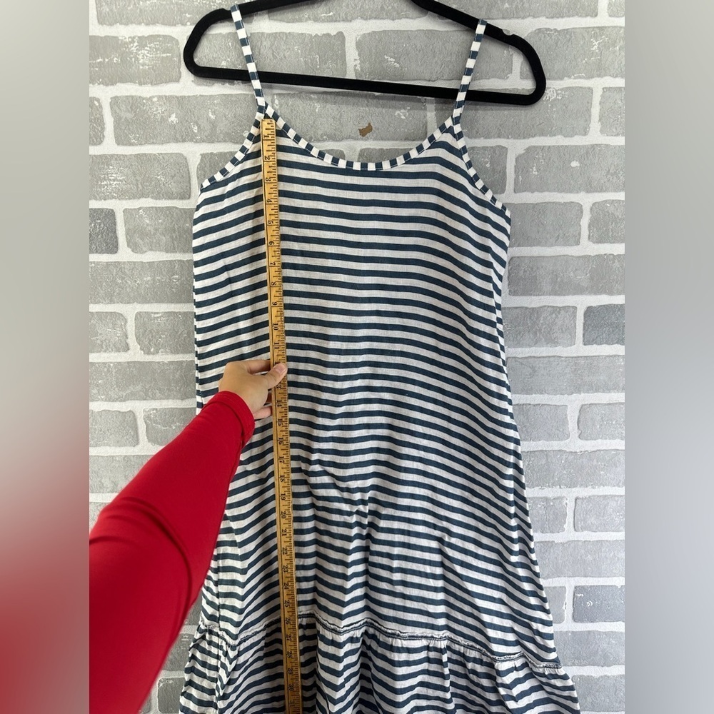 Francesca Bettini Navy Blue White Striped‎ Linen Midi Dress Size Small - Picture 5 of 6